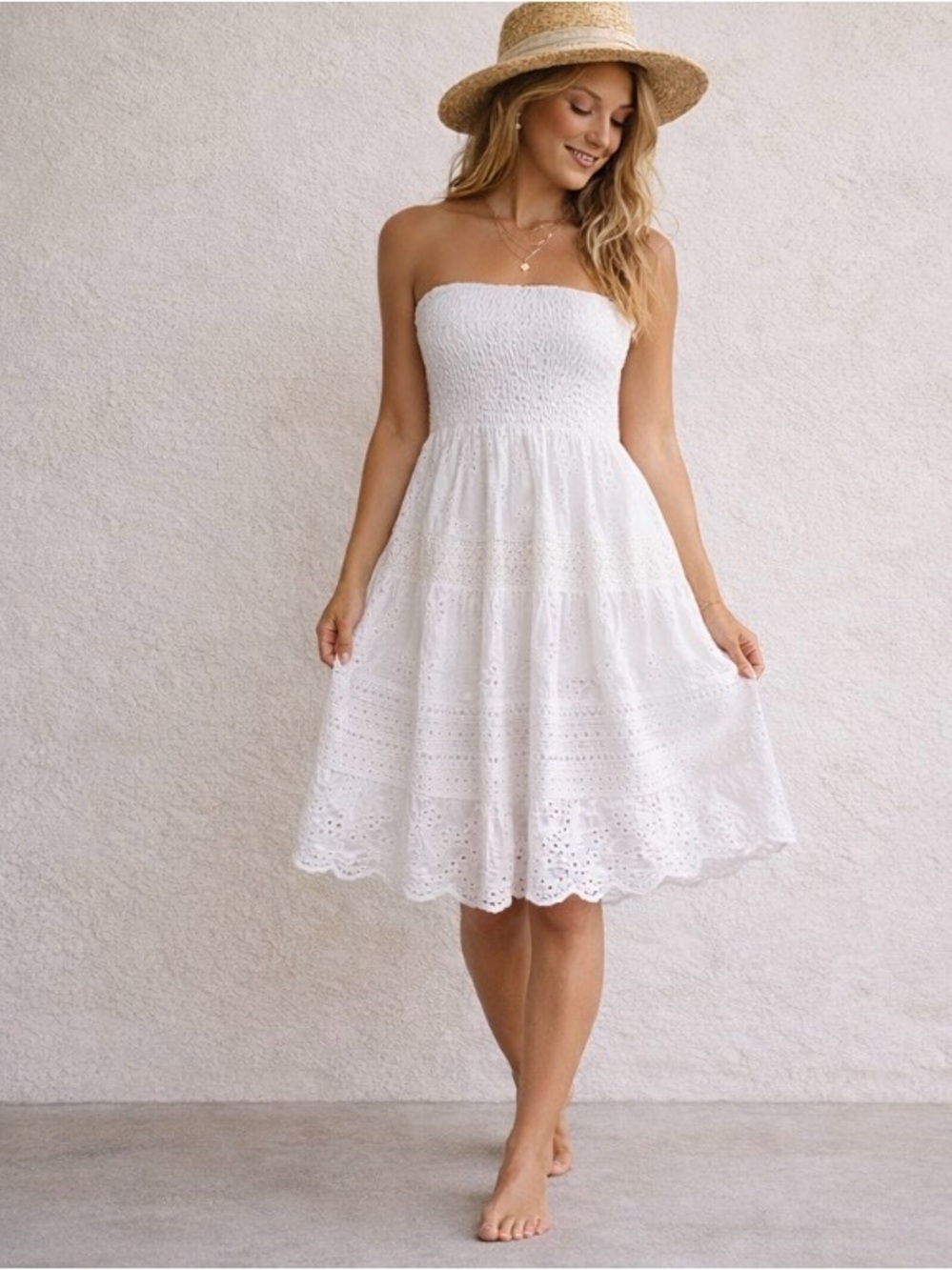 Love Stitch White Eyelet Strapless Dress Convertible Skirt M